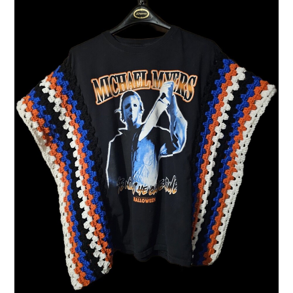 Michael Myers Halloween T-Shirt PONCHO Size L Handmade Vintage Upcycled Tee